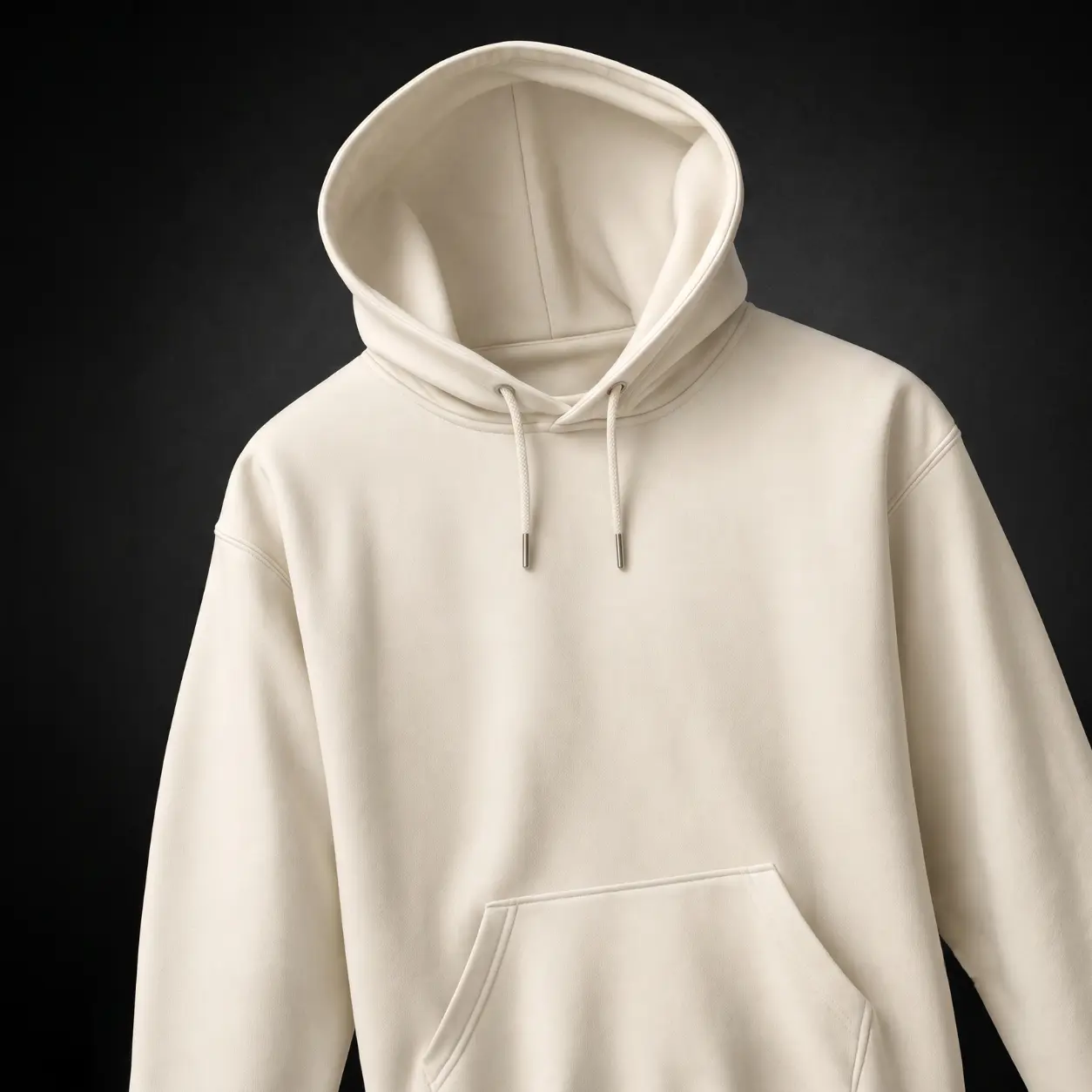 Solid Off White Rabbit Cotton Fleece Hoodie